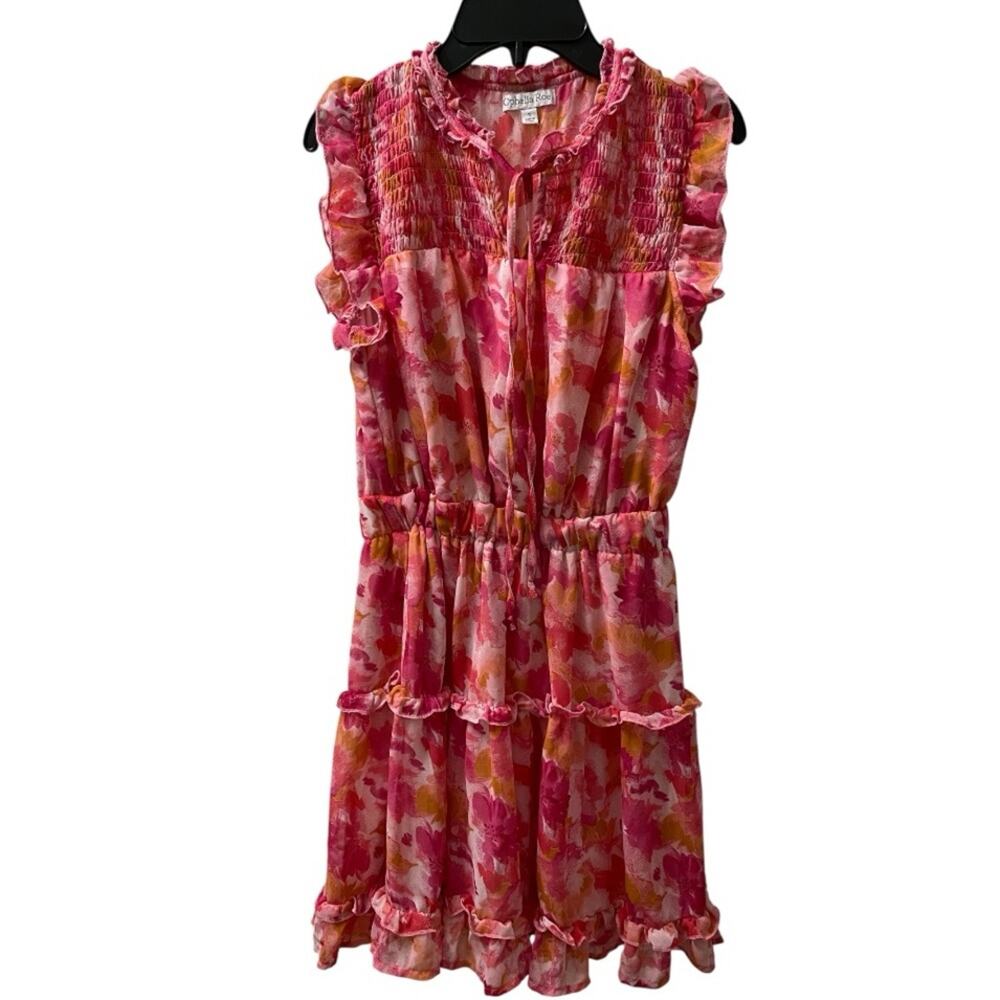 Ophelia Roe Pink Watercolor Floral Tiered Dress